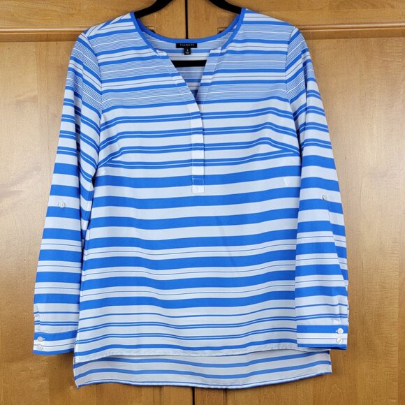 Talbots Tops - Talbots Blue & White Striped Roll Tab Sleeve Tunic Blouse - S